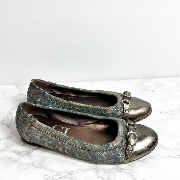 ATTILIO GIUSTI LEMBRUNI PEWT/SNK COMBO WOMEN FLATS SIZE 38.5 WITH BOX - Picture 1 of 10